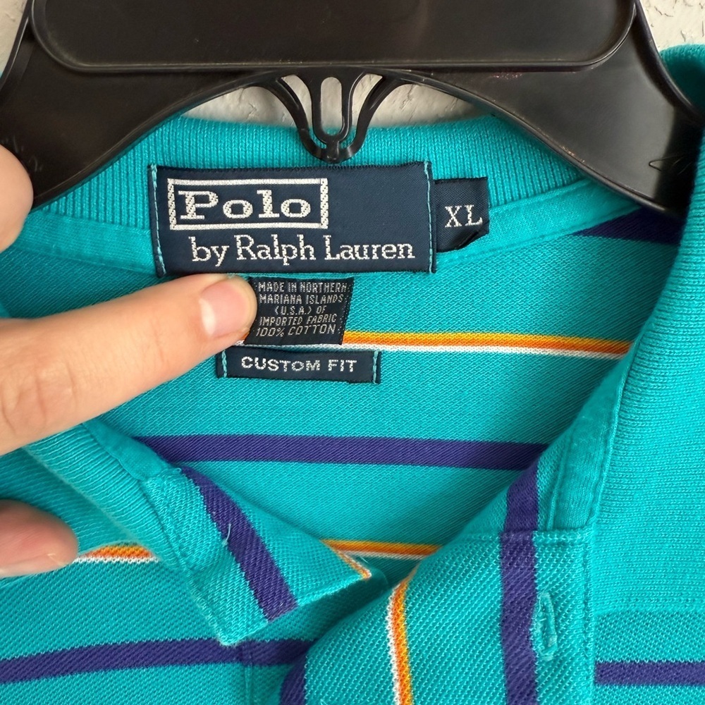 Men’s XL Turquoise Polo Ralph Lauren Retro, Stripped, Custom Fit, Preppy Polo - Picture 4 of 5